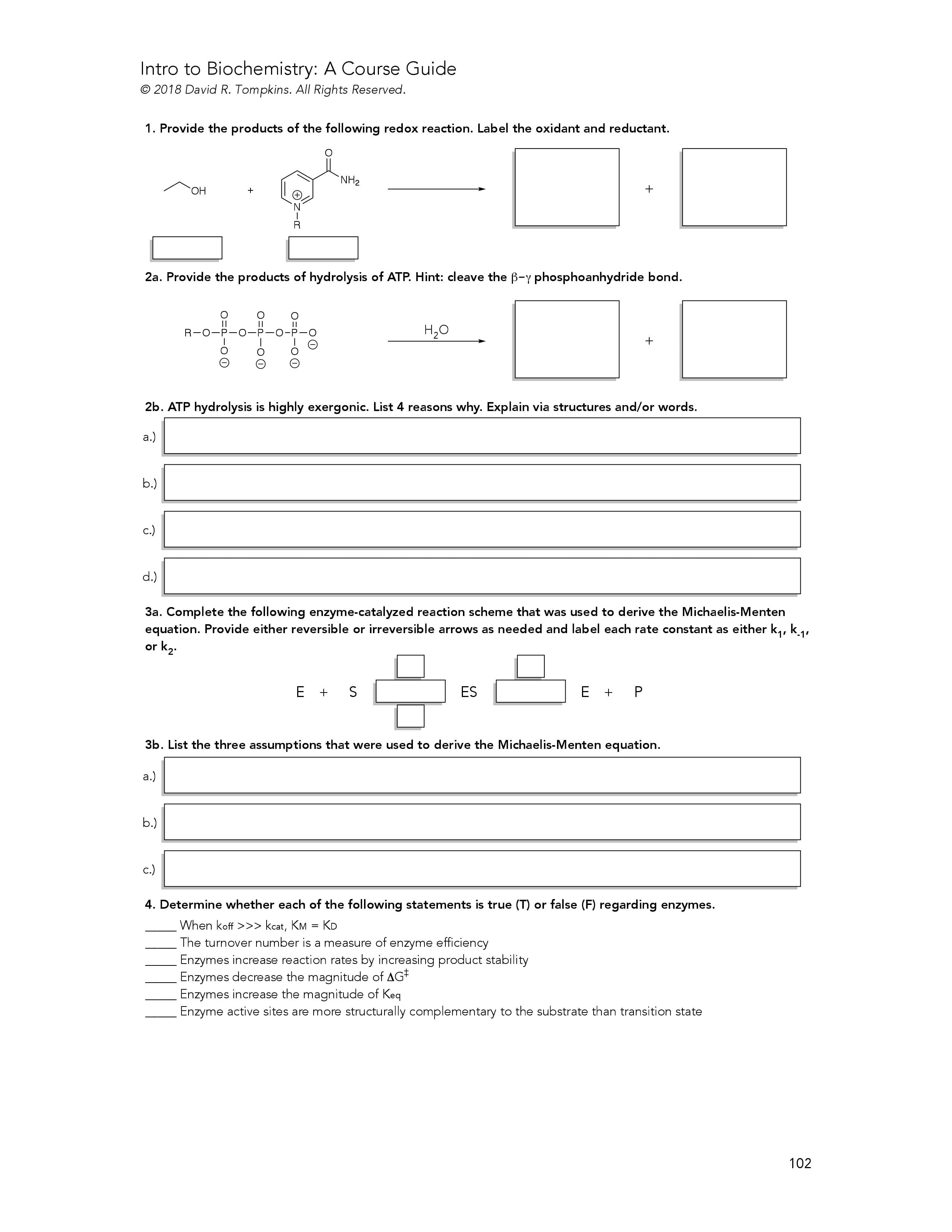 Introduction to Biochemistry Course Guide Example Page 1